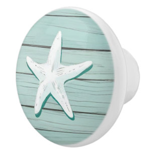 Aqua Blue Starfish Sea Star Faux Wood Drawer knob