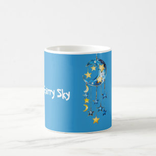 Aqua Blue Starry Sky Yellow Stars Moons Coffee Mug