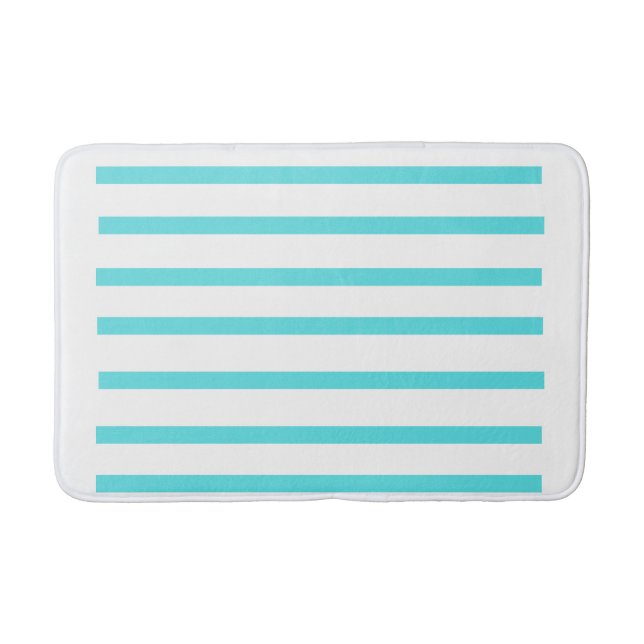  Aqua Blue Striped Bath Mat – Modern Horizontal  (Front)