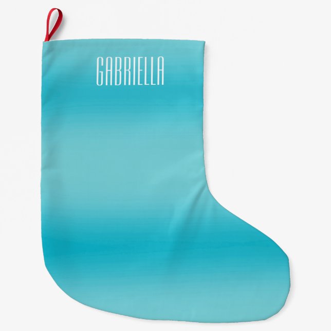 Aqua Blue Stripes Personalised Large Christmas Stocking (Front)