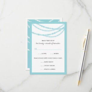 Aqua Blue Stylish Sparkling Lights Classy Wedding RSVP Card