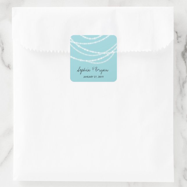Aqua Blue Stylish Sparkling Lights Classy Wedding Square Sticker (Bag)