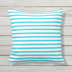 Aqua Blue Summer Stripes Outdoor Pillows
