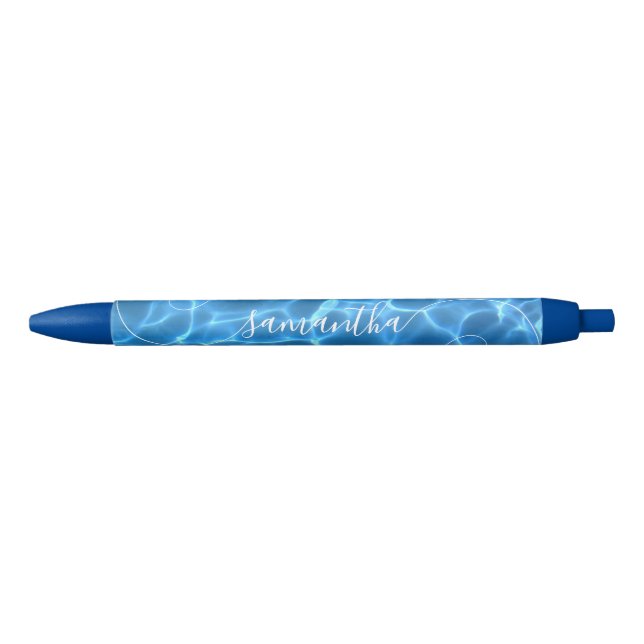Aqua Blue Swimming Pool Curly Signature Name Ink Pen (Front)