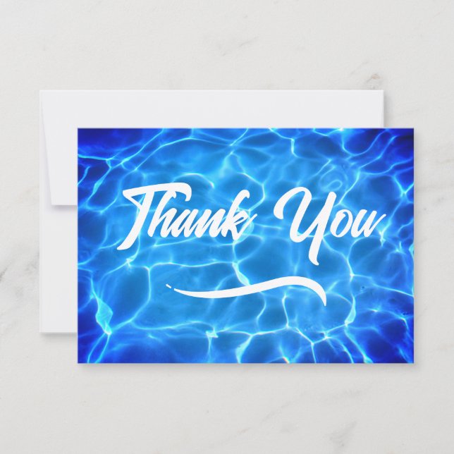 Aqua Blue Swimming Pool Modern Calligraphy Thank You Card (Front)