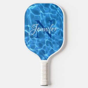 Aqua Blue Swimming Pool Monogrammed Pickleball Paddle
