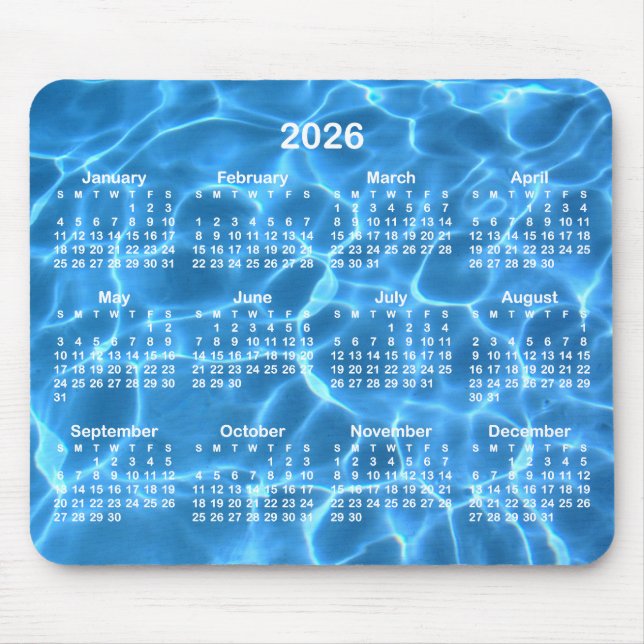 Aqua Blue Swimming Pool Photo 2026 Calendar Mouse Mat (Front)
