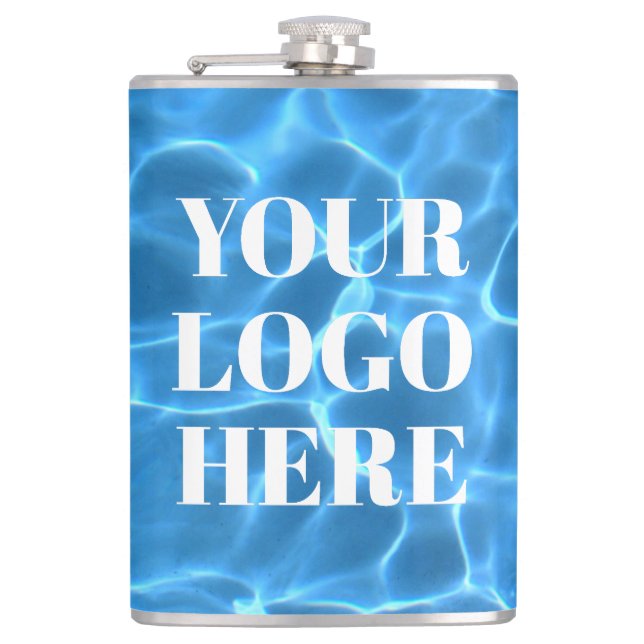 Aqua Blue Swimming Pool Photo for Your Logo Hip Flask (Front)