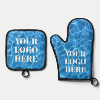 Aqua Blue Swimming Pool Photo for Your Logo Oven Mitt & Pot Holder Set