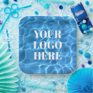 Aqua Blue Swimming Pool Photo for Your Logo Paper Plate