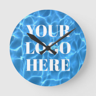Aqua Blue Swimming Pool Photo for Your Logo Round Clock