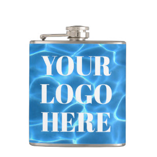 Aqua Blue Swimming Pool Photo Logo Hip Flask