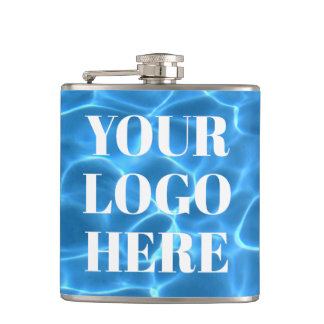 Aqua Blue Swimming Pool Photo Logo Hip Flask