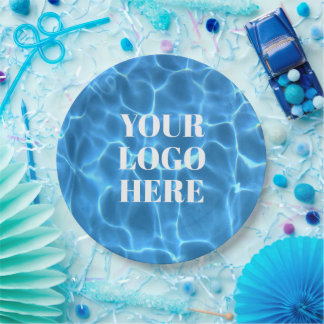 Aqua Blue Swimming Pool Photo Logo Paper Plate