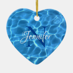 Aqua Blue Swimming Pool Photo Monogram Ceramic Tree Decoration