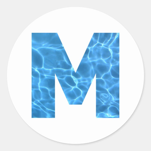 Aqua Blue Swimming Pool Photo Monogram M Classic Round Sticker (Front)
