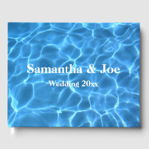 Aqua Blue Swimming Pool Photo Personalised Wedding Guest Book