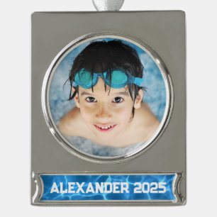 Aqua Blue Swimming Pool Photo Silver Plated Banner Ornament