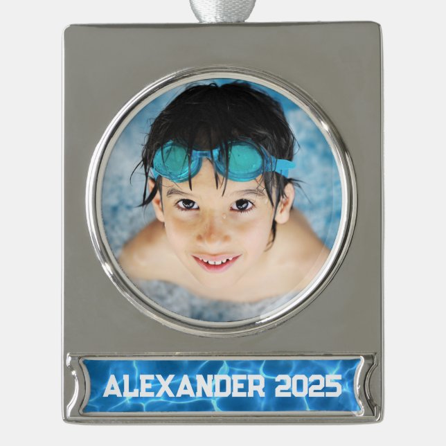 Aqua Blue Swimming Pool Photo Silver Plated Banner Ornament (Front)