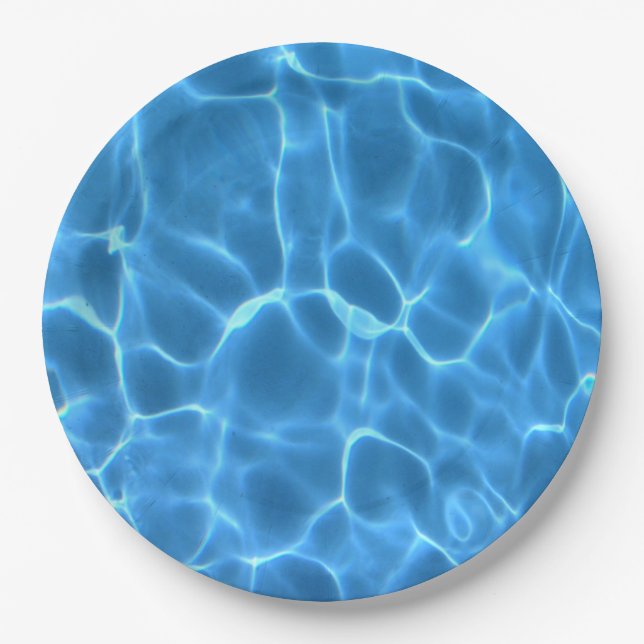 Aqua Blue Swimming Pool Water Paper Plate (Front)