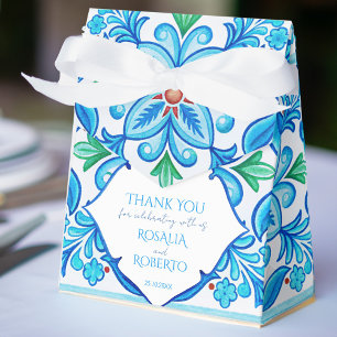 Aqua Blue Talavera tiles monogrammed wedding Favour Box