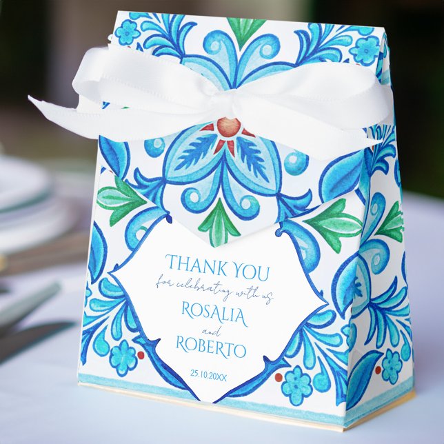 Aqua Blue Talavera tiles monogrammed wedding Favour Box (Aqua Blue Talavera tiles monogrammed wedding Favor Boxes Mexican fiesta wedding favors customized)