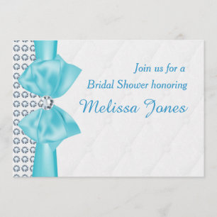 Aqua Blue Teal Bow Diamond Bling Party Invitation