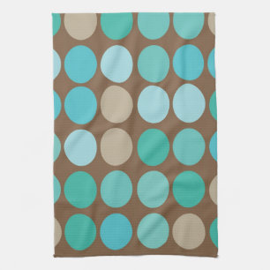 Aqua Blue Teal & Brown Dots Modern Pattern Tea Towel
