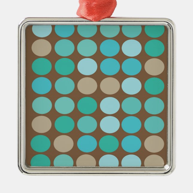 Aqua Blue Teal & Brown Dots Pattern Modern Metal Tree Decoration (Front)