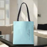 Aqua Blue Teal Girly Script Monogram Modern Tote Bag<br><div class="desc">Aqua Blue Teal Elegant Add Your Own Name Monogram Book Bag. This Book Bag can be customised to include your initial and first name and given as a gift for Christmas,  Sweet 16 Birthday,  Bridal Shower or a Wedding.</div>