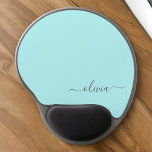 Aqua Blue Teal Girly Script Monogram Name Modern Gel Mouse Mat<br><div class="desc">Aqua Blue Teal Monogram Add Your Own Name Mousepad (Mouse Pad). This makes the perfect sweet 16 birthday,  wedding,  bridal shower,  anniversary,  baby shower or bachelorette party gift for someone that loves glam luxury and chic styles.</div>