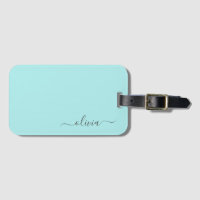 Aqua Blue Teal Girly Script Monogram Name Modern