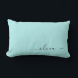 Aqua Blue Teal Girly Script Monogram Name Modern Lumbar Cushion<br><div class="desc">Aqua Blue Teal Monogram Add Your Own Name Lumbar Pillow. This makes the perfect sweet 16 birthday,  wedding,  bridal shower,  anniversary,  baby shower or bachelorette party gift for someone that loves glam luxury and chic styles.</div>