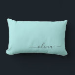 Aqua Blue Teal Girly Script Monogram Name Modern Lumbar Cushion<br><div class="desc">Aqua Blue Teal Monogram Add Your Own Name Lumbar Pillow. This makes the perfect sweet 16 birthday,  wedding,  bridal shower,  anniversary,  baby shower or bachelorette party gift for someone that loves glam luxury and chic styles.</div>