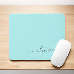 Aqua Blue Teal Girly Script Monogram Name Modern Mouse Mat<br><div class="desc">Aqua Blue Teal Monogram Add Your Own Name Mousepad (Mouse Pad). This makes the perfect sweet 16 birthday,  wedding,  bridal shower,  anniversary,  baby shower or bachelorette party gift for someone that loves glam luxury and chic styles.</div>