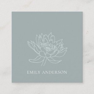 AQUA BLUE TEAL GOLD LOTUS LINE DRAWING FLORAL SQUARE BUSINESS CARD