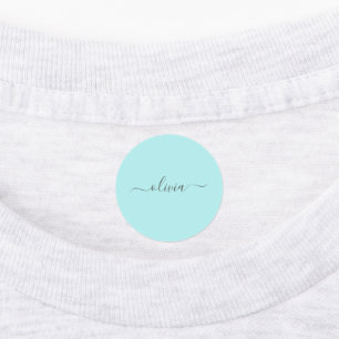 Aqua Blue Teal Modern Script Girly Monogram Name