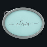 Aqua Blue Teal Modern Script Girly Monogram Name Belt Buckle<br><div class="desc">Aqua Blue Teal Simple Script Monogram Name Belt Buckle. This makes the perfect graduation,  sweet 16 16th,  18th,  21st,  30th,  40th,  50th,  60th,  70th,  80th,  90th,  100th birthday,  wedding,  bridal shower,  anniversary,  baby shower or bachelorette party gift for someone that loves glam luxury and chic styles.</div>