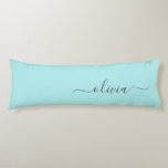 Aqua Blue Teal Modern Script Girly Monogram Name Body Cushion<br><div class="desc">Aqua Blue Teal Simple Script Monogram Name Body Pillow. The pillow makes the perfect sweet 16 birthday,  wedding,  bridal shower,  baby shower or bachelorette party gift for someone decorating her room in rose gold.</div>