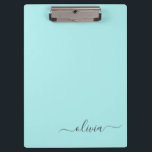 Aqua Blue Teal Modern Script Girly Monogram Name Clipboard<br><div class="desc">Aqua Blue Teal Monogram Name Planning Clipboard. This makes the perfect sweet 16 birthday,  wedding,  bridal shower,  anniversary,  baby shower or bachelorette party gift for someone that loves glam luxury and chic styles.</div>