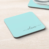 Aqua Blue Teal Modern Script Girly Monogram Name