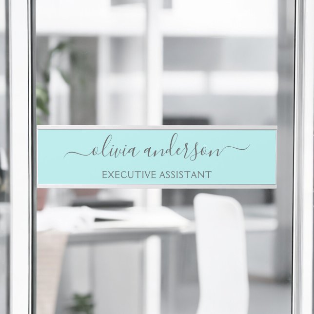 Aqua Blue Teal Modern Script Girly Monogram Name Door Sign (Creator Uploaded)