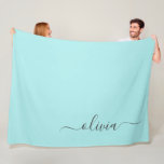 Aqua Blue Teal Modern Script Girly Monogram Name Fleece Blanket<br><div class="desc">Aqua Blue Teal Simple Script Monogram Name and Initial Fleece Blanket. This makes the perfect sweet 16 birthday,  wedding,  bridal shower,  anniversary,  baby shower or bachelorette party gift for someone that loves glam luxury and chic styles.</div>