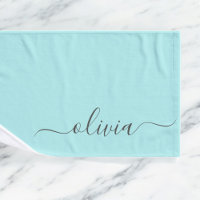 Aqua Blue Teal Modern Script Girly Monogram Name