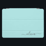 Aqua Blue Teal Modern Script Girly Monogram Name iPad Pro Cover<br><div class="desc">Aqua Blue Teal Simple Script Monogram Name Laptop Case. This makes the perfect sweet 16 birthday,  wedding,  bridal shower,  anniversary,  baby shower or bachelorette party gift for someone that loves glam luxury and chic styles.</div>