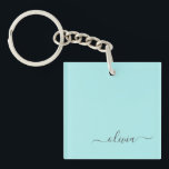 Aqua Blue Teal Modern Script Girly Monogram Name Key Ring<br><div class="desc">Aqua Blue Teal Simple Script Monogram Name Keychain. This makes the perfect sweet 16 birthday,  wedding,  bridal shower,  anniversary,  baby shower or bachelorette party gift for someone that loves glam luxury and chic styles.</div>