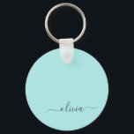 Aqua Blue Teal Modern Script Girly Monogram Name Key Ring<br><div class="desc">Aqua Blue Teal Simple Script Monogram Name Keychains (Key Chain). This makes the perfect sweet 16 birthday,  wedding,  bridal shower,  anniversary,  baby shower or bachelorette party gift for someone that loves glam luxury and chic styles.</div>