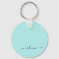 Aqua Blue Teal Modern Script Girly Monogram Name