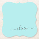 Aqua Blue Teal Modern Script Girly Monogram Name Paper Coaster<br><div class="desc">Aqua Blue Teal Simple Script Monogram Name Paper Coasters. This makes the perfect graduation,  birthday,  wedding,  bridal shower,  anniversary,  baby shower or bachelorette party gift for someone that loves glam luxury and chic styles.</div>