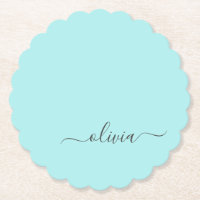 Aqua Blue Teal Modern Script Girly Monogram Name